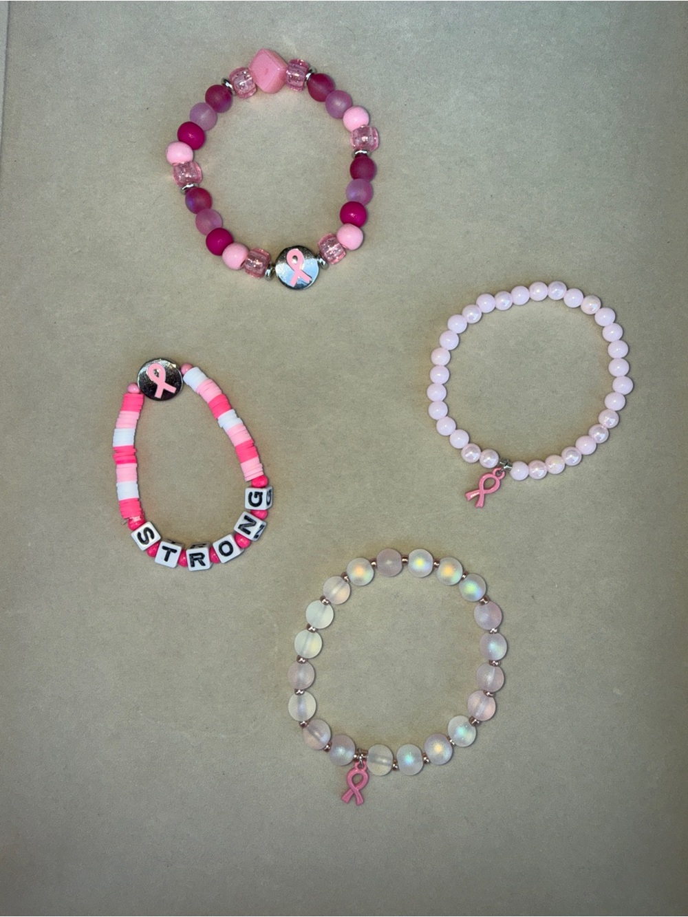 Breast cancer awareness bracelet handmade beaded stretch 7 inches customize pink